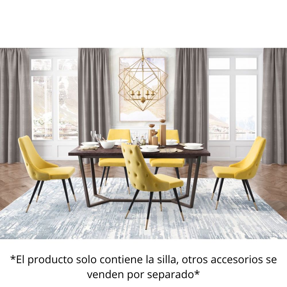 SILLA NOGAL BEAT PICCOLO | Silla para Comedor | Base Acero Negro Oro | Amarillo | Terciopelo 100% Poliéster Madera Contrachapada | Interior - 101091 - Zuo - NOGAL BEAT - Sillas