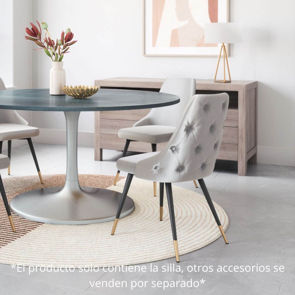 SILLA NOGAL BEAT PICCOLO | Silla para Comedor | Base Acero Negro Oro | Gris | Terciopelo 100% Poliéster Madera Contrachapada | Interior - 101089 - Zuo - NOGAL BEAT - Sillas