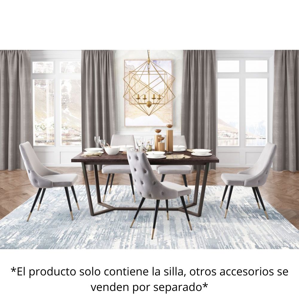 SILLA NOGAL BEAT PICCOLO | Silla para Comedor | Base Acero Negro Oro | Gris | Terciopelo 100% Poliéster Madera Contrachapada | Interior - 101089 - Zuo - NOGAL BEAT - Sillas