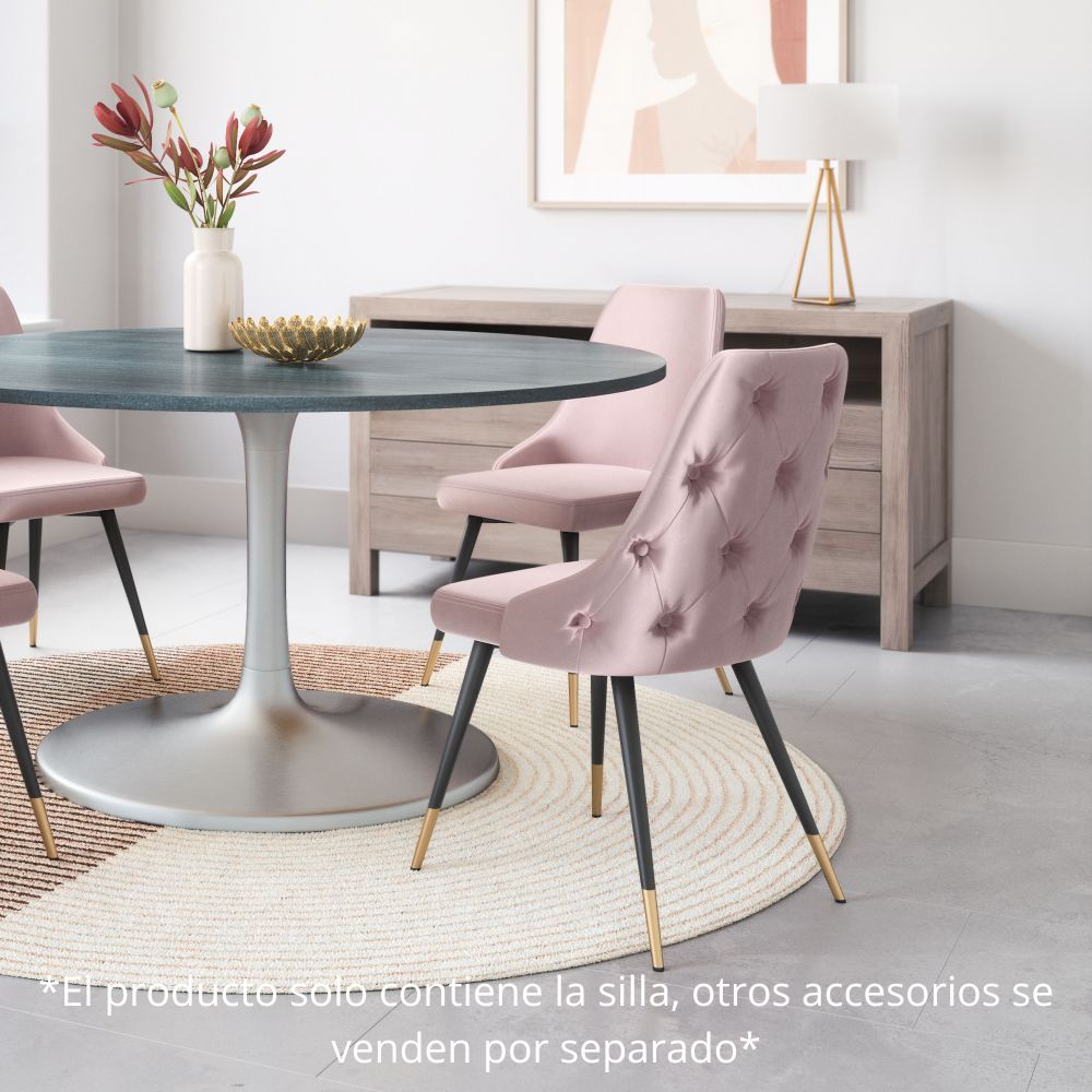 SILLA NOGAL BEAT PICCOLO | Silla para Comedor | Base Acero Negro Oro | Rosa | Terciopelo 100% Poliéster Madera Contrachapada | Interior - 101088 - Zuo - NOGAL BEAT - Sillas