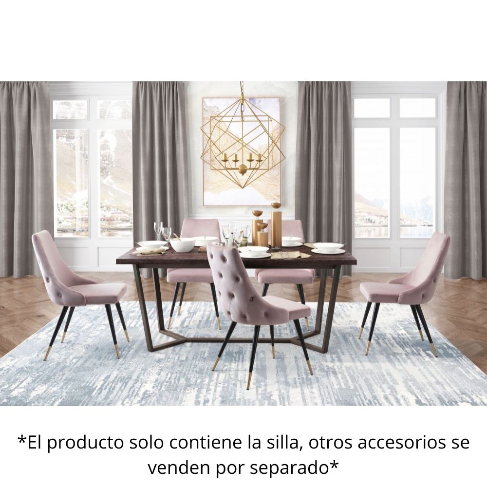 SILLA NOGAL BEAT PICCOLO | Silla para Comedor | Base Acero Negro Oro | Rosa | Terciopelo 100% Poliéster Madera Contrachapada | Interior - 101088 - Zuo - NOGAL BEAT - Sillas