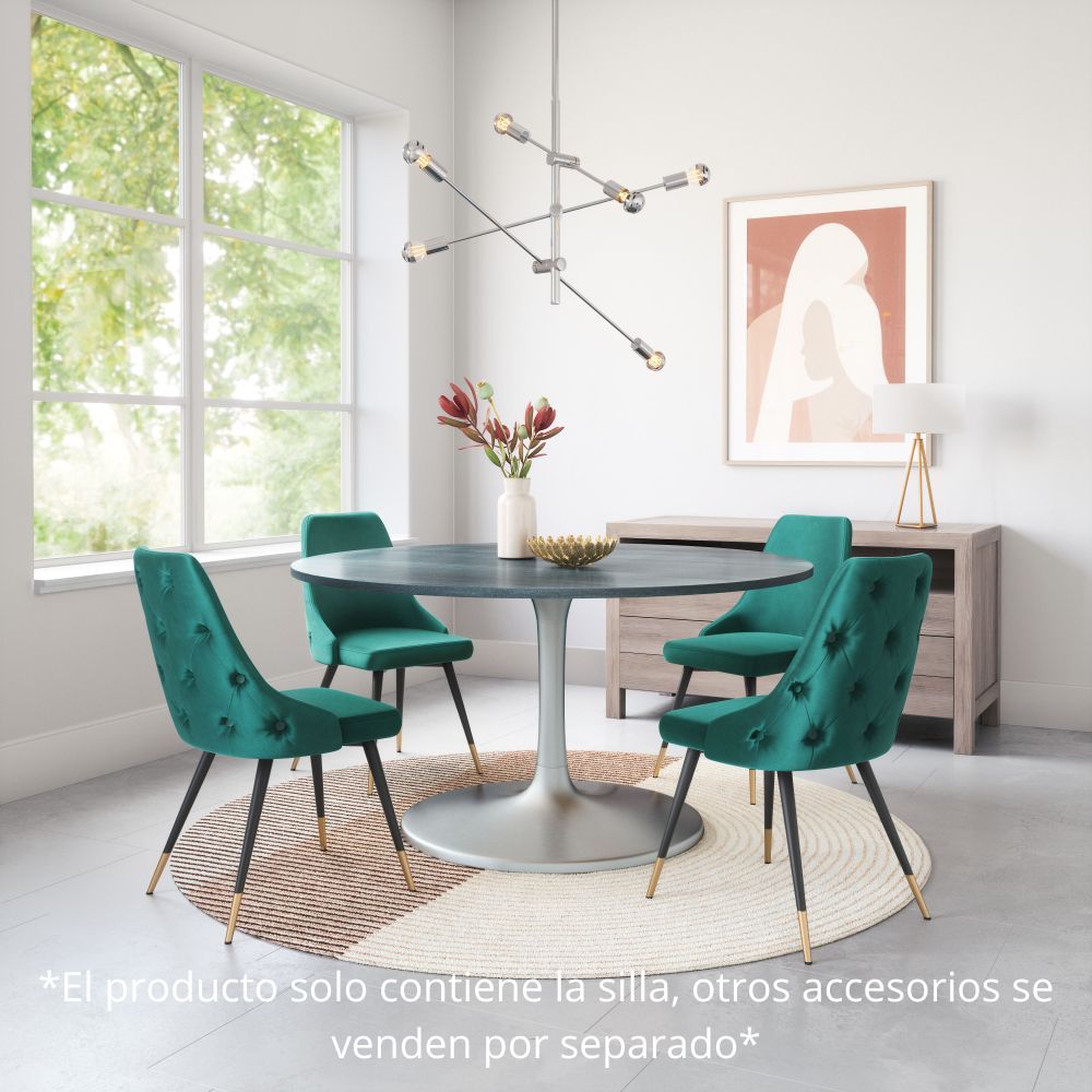 SILLA NOGAL BEAT PICCOLO | Silla para Comedor | Base Acero Negro Oro | Verde | Terciopelo 100% Poliéster Madera Contrachapada | Interior - 101090 - Zuo - NOGAL BEAT -