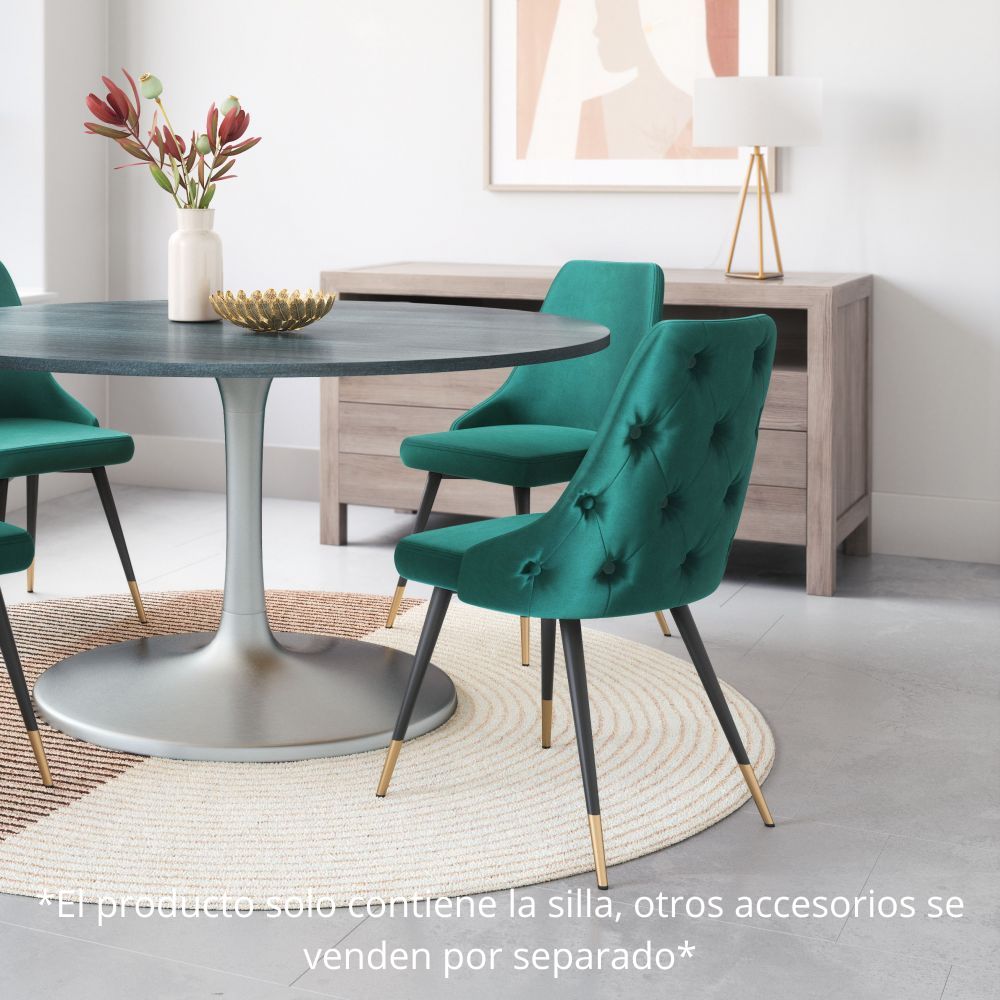 SILLA NOGAL BEAT PICCOLO | Silla para Comedor | Base Acero Negro Oro | Verde | Terciopelo 100% Poliéster Madera Contrachapada | Interior - 101090 - Zuo - NOGAL BEAT -