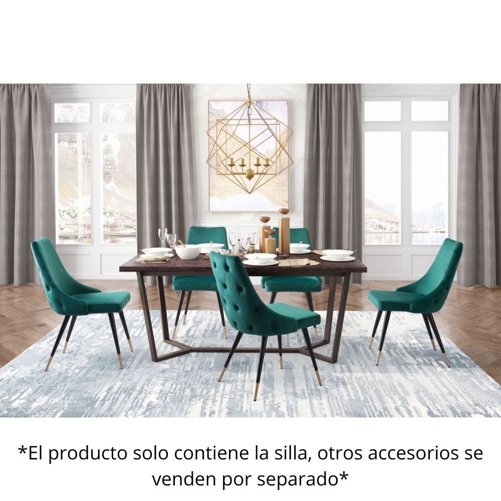 SILLA NOGAL BEAT PICCOLO | Silla para Comedor | Base Acero Negro Oro | Verde | Terciopelo 100% Poliéster Madera Contrachapada | Interior - 101090 - Zuo - NOGAL BEAT -