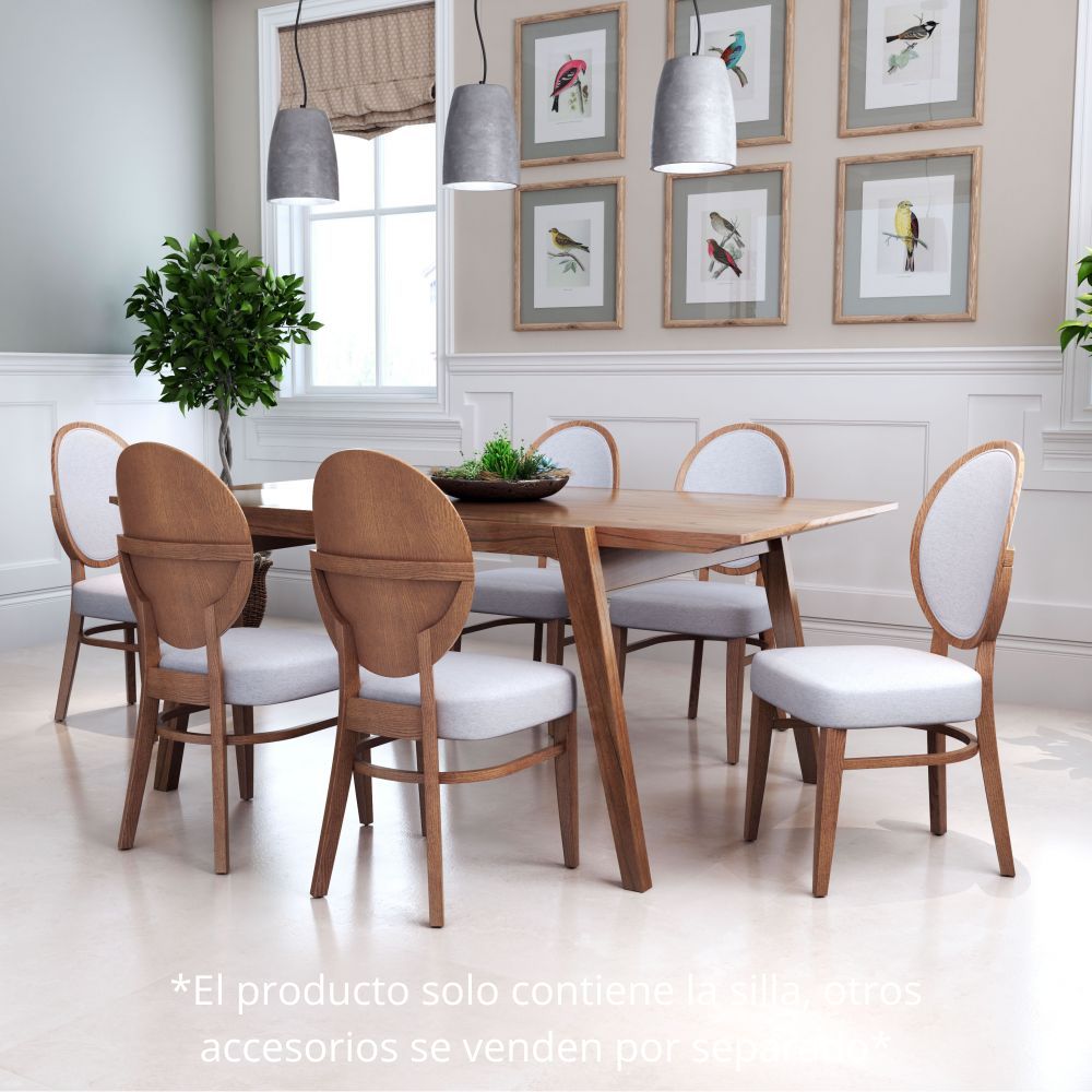 SILLA NOGAL BEAT REGENTS | Silla Ocasional de Comedor | Base Madera de Caucho Nogal | Gris Claro | Poli Lino 100% Poliéster | Interior - 100982 - Zuo - NOGAL BEAT -