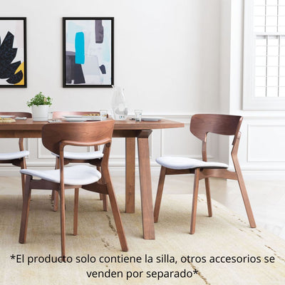 SILLA NOGAL BEAT RUSSELL | Silla Ocasional de Comedor | Base Madera de Caucho Nogal | Gris | Poli Lino 100% Poliéster | Interior - 100979 - Zuo - NOGAL BEAT - Sillas