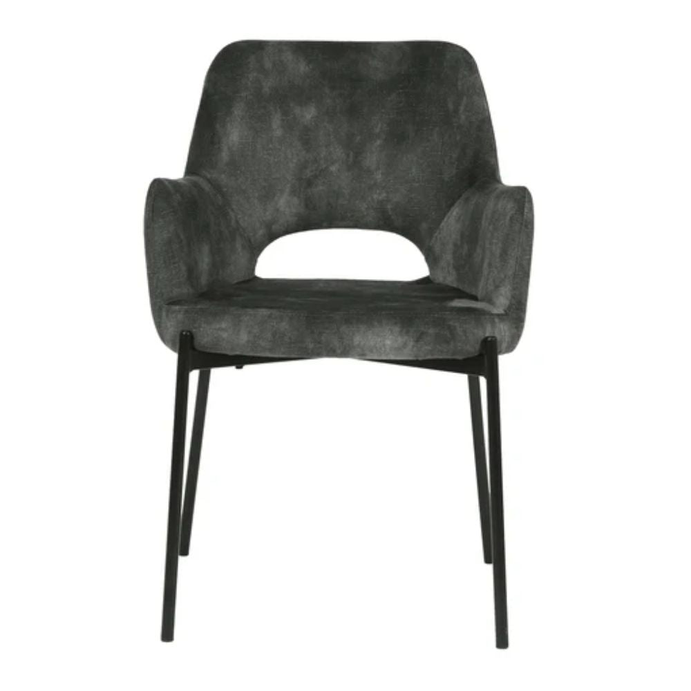 Silla comercial Nogal Beat Shcola 3038 con asiento y respaldo tapizados y patas en negro mate