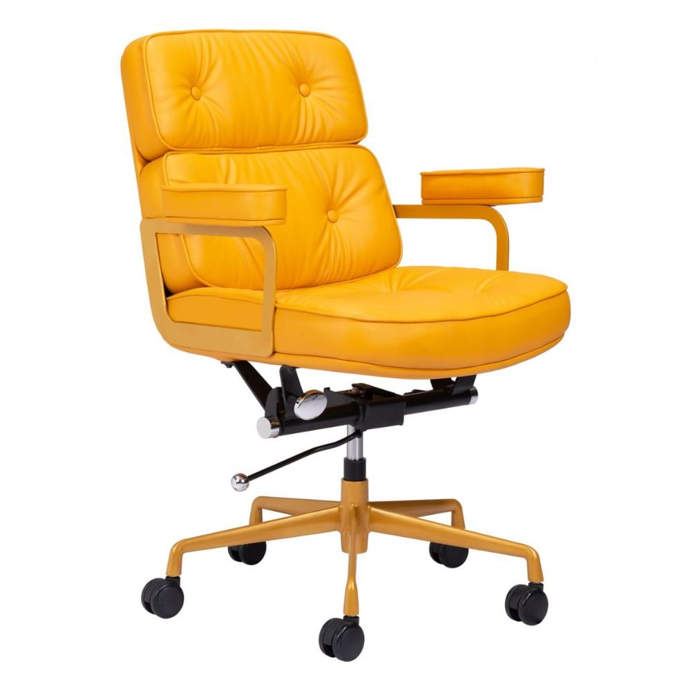 SILLA NOGAL BEAT SMITHS | Silla de Oficina Moderna | Base Estrella con Rodajas | Amarillo | Piel Sintética 100% Poliuretano | Interior - 109472 - Zuo - NOGAL BEAT -