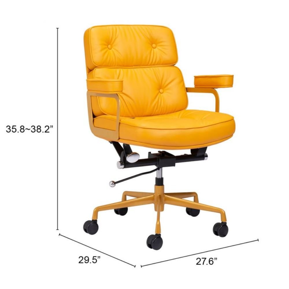 SILLA NOGAL BEAT SMITHS | Silla de Oficina Moderna | Base Estrella con Rodajas | Amarillo | Piel Sintética 100% Poliuretano | Interior - 109472 - Zuo - NOGAL BEAT -