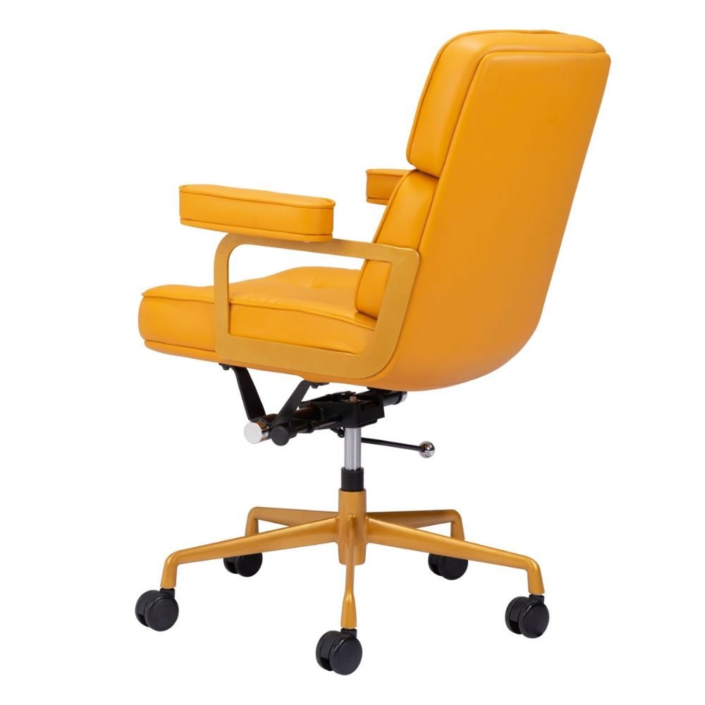 SILLA NOGAL BEAT SMITHS | Silla de Oficina Moderna | Base Estrella con Rodajas | Amarillo | Piel Sintética 100% Poliuretano | Interior - 109472 - Zuo - NOGAL BEAT -