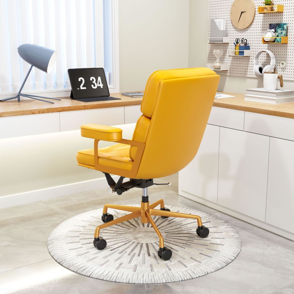 SILLA NOGAL BEAT SMITHS | Silla de Oficina Moderna | Base Estrella con Rodajas | Amarillo | Piel Sintética 100% Poliuretano | Interior - 109472 - Zuo - NOGAL BEAT -