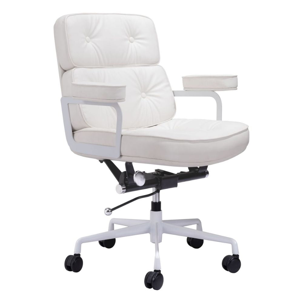 SILLA NOGAL BEAT SMITHS | Silla de Oficina Moderna | Base Estrella con Rodajas | Blanco | Piel Sintética 100% Poliuretano | Interior - 109470 - Zuo - NOGAL BEAT -