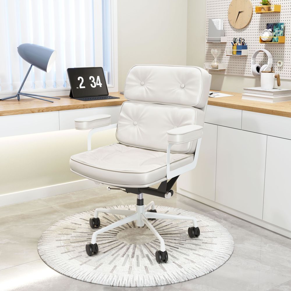 SILLA NOGAL BEAT SMITHS | Silla de Oficina Moderna | Base Estrella con Rodajas | Blanco | Piel Sintética 100% Poliuretano | Interior - 109470 - Zuo - NOGAL BEAT -