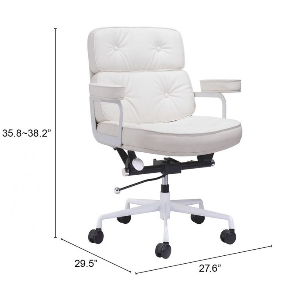 SILLA NOGAL BEAT SMITHS | Silla de Oficina Moderna | Base Estrella con Rodajas | Blanco | Piel Sintética 100% Poliuretano | Interior - 109470 - Zuo - NOGAL BEAT -