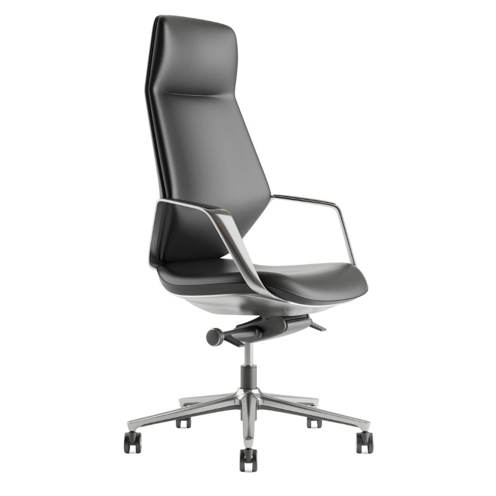 Silla de oficina directiva Nogal Beat Stark negra tapizada en Technoleather con base estrella