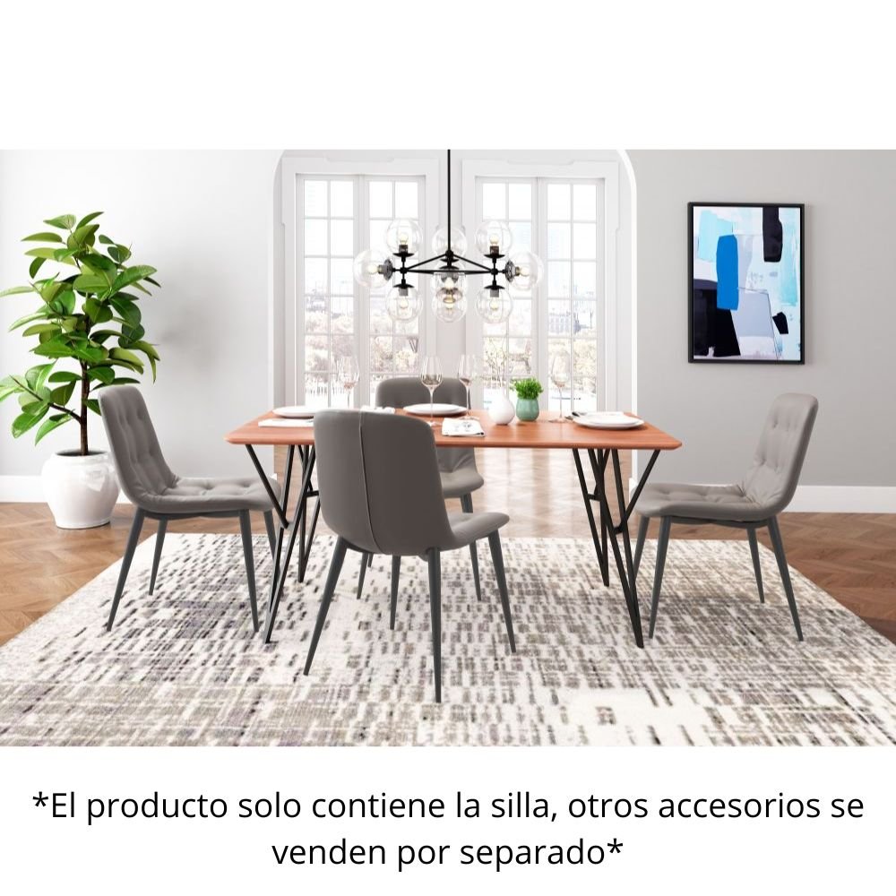 SILLA NOGAL BEAT TANGIERS | Silla Decorativa para Comedor | Estructura Acero Gris | Marrón | Piel Sintética 100% Poliuretano Madera Contrachapada | Interior - 101082 - Zuo - NOGAL BEAT - Sillas