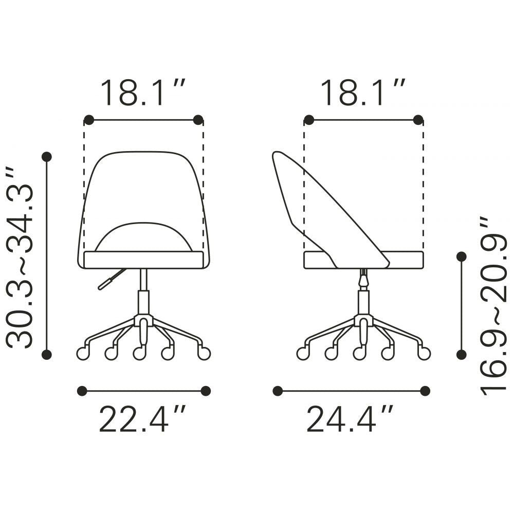 SILLA NOGAL BEAT TREIBH | Silla de Oficina Moderna | Base Estrella con Rodajas | Verde Oliva | Terciopelo 100% Poliéster | Interior - 101991 - Zuo - NOGAL BEAT -