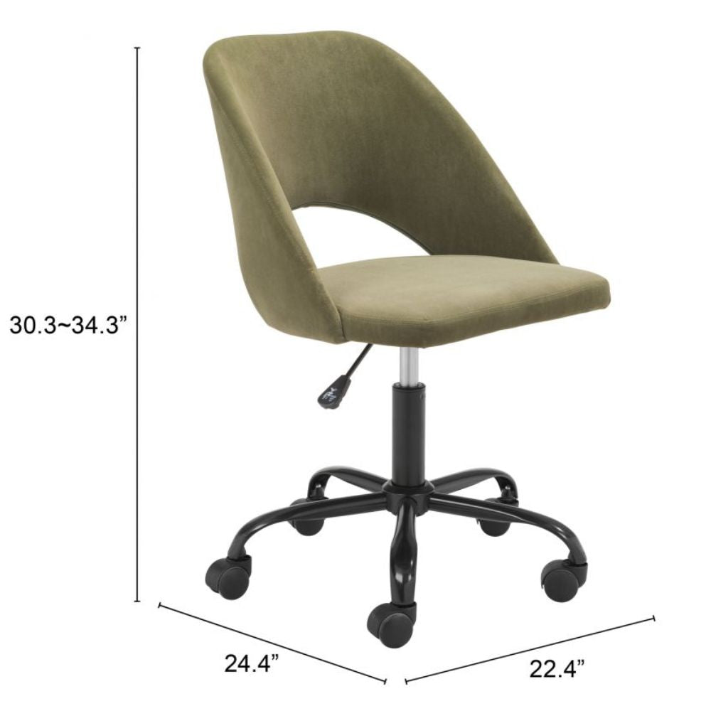 SILLA NOGAL BEAT TREIBH | Silla de Oficina Moderna | Base Estrella con Rodajas | Verde Oliva | Terciopelo 100% Poliéster | Interior - 101991 - Zuo - NOGAL BEAT -