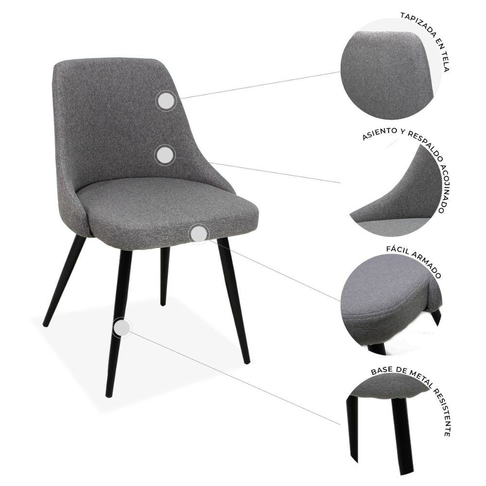 Silla comercial bistró Nogal Beat Trom tapizada en tela con base de metal