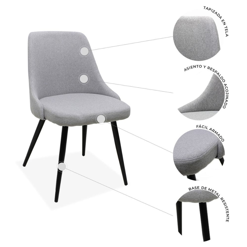 Silla comercial bistró Nogal Beat Trom tapizada en tela con base de metal