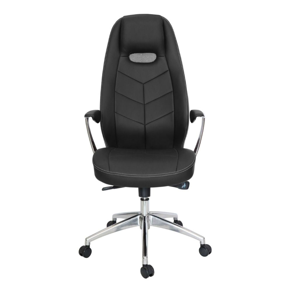 Silla directiva Offiho Alufsen OHE-405 negra de respaldo alto con cabecera de malla y brazos de aluminio