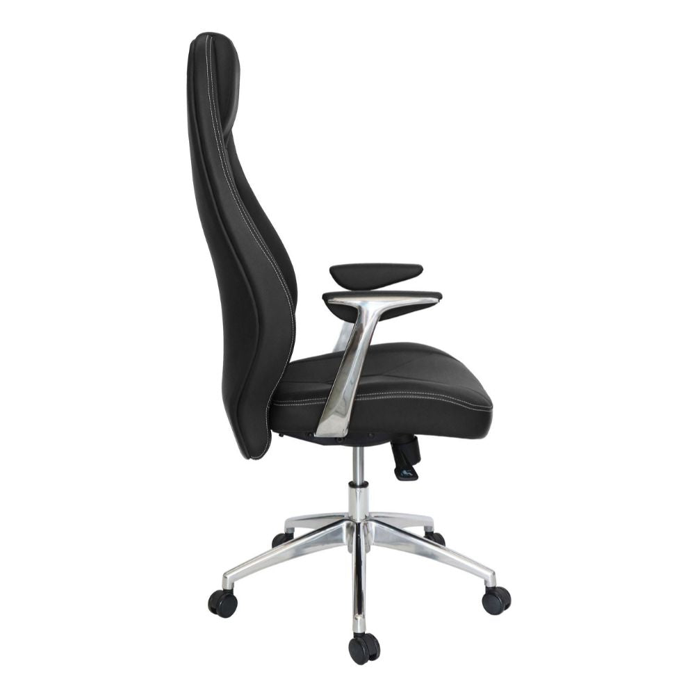 Silla directiva Offiho Alufsen OHE-405 negra de respaldo alto con cabecera de malla y brazos de aluminio