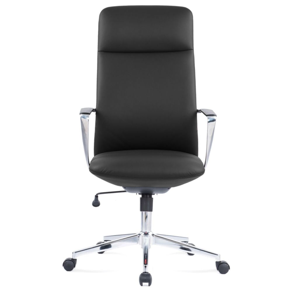 Silla de oficina directiva Offiho Fenix OHE-165 negra ergonómica con respaldo alto, brazos de aluminio y estrella cromada