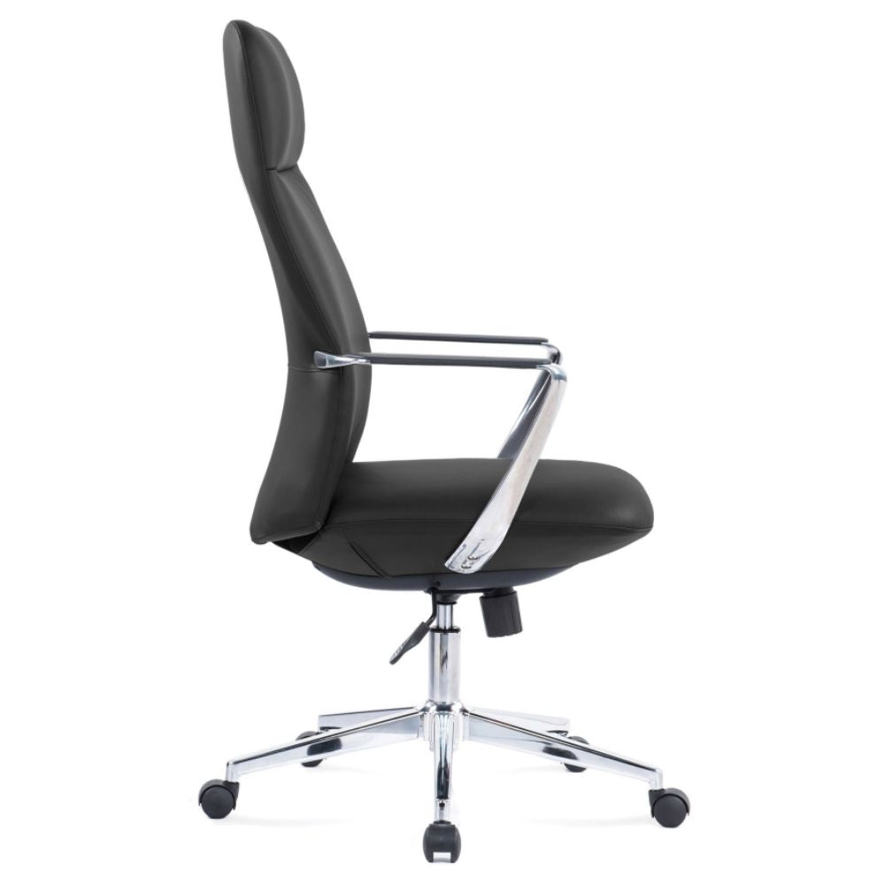 Silla de oficina directiva Offiho Fenix OHE-165 negra ergonómica con respaldo alto, brazos de aluminio y estrella cromada