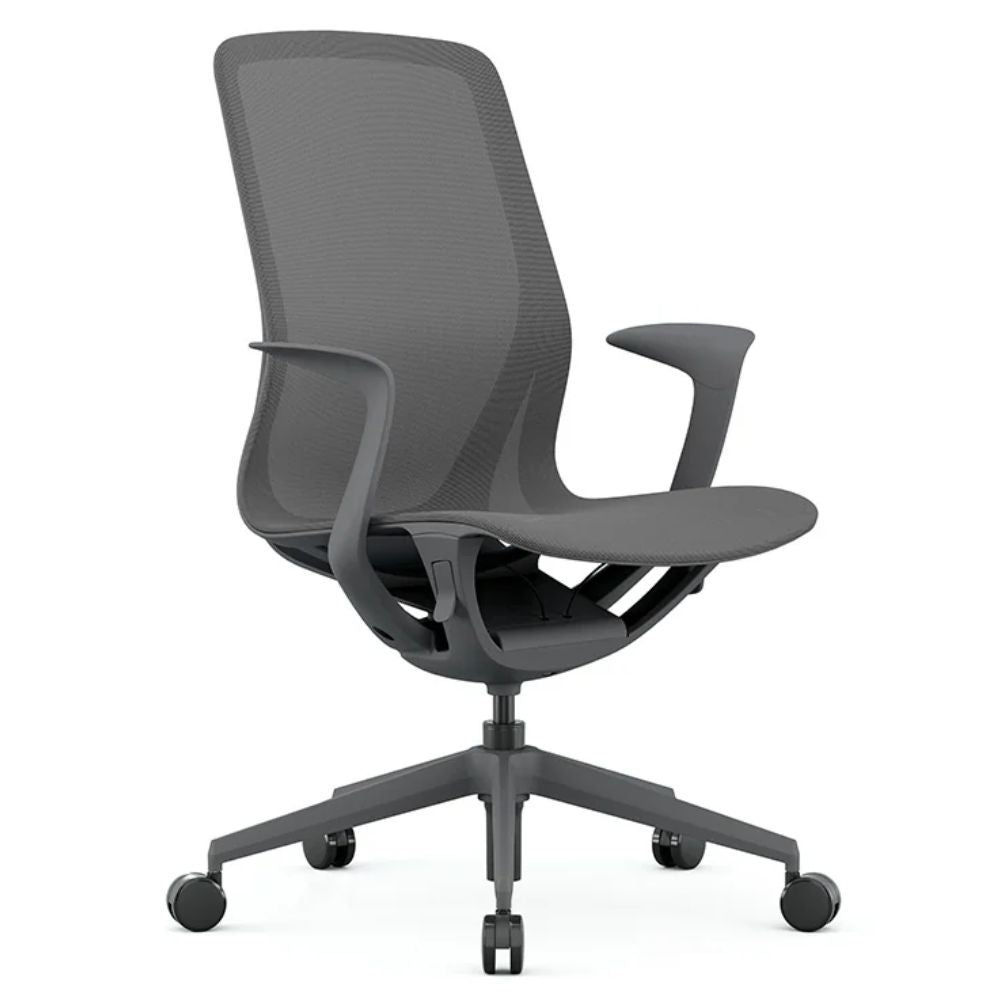 Silla de oficina operativa Offiho Net OHE-503 con asiento y respaldo en malla, brazos y base estrella