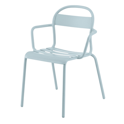 Silla de terraza Colos Stecca 2 con brazos, estructura de aluminio tubular y acabado epóxico, varios colores.