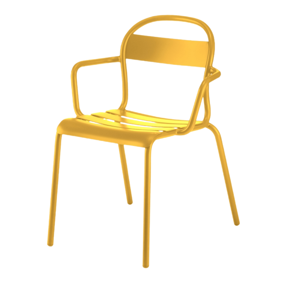 Silla de terraza Colos Stecca 2 con brazos, estructura de aluminio tubular y acabado epóxico, varios colores.