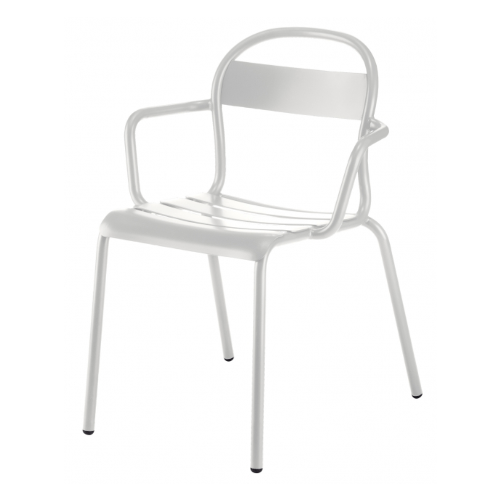 Silla de terraza Colos Stecca 2 con brazos, estructura de aluminio tubular y acabado epóxico, varios colores.