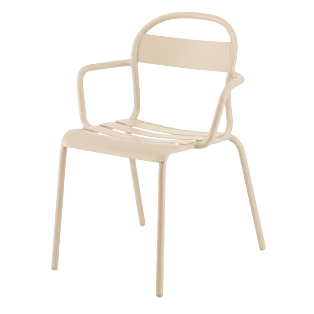 Silla de terraza Colos Stecca 2 con brazos, estructura de aluminio tubular y acabado epóxico, varios colores.