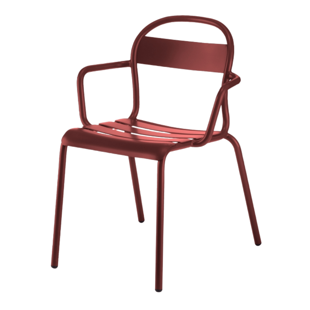 Silla de terraza Colos Stecca 2 con brazos, estructura de aluminio tubular y acabado epóxico, varios colores.