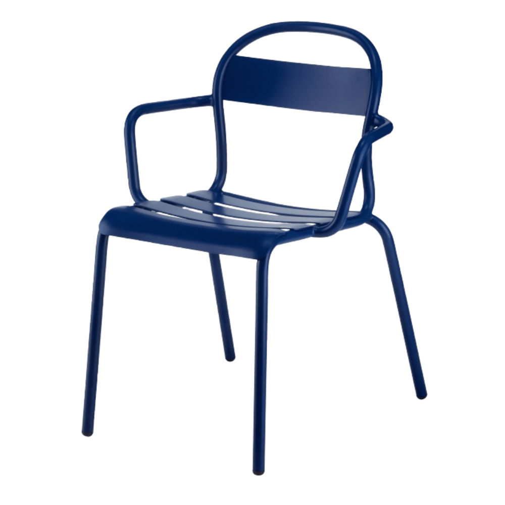 Silla de terraza Colos Stecca 2 con brazos, estructura de aluminio tubular y acabado epóxico, varios colores.
