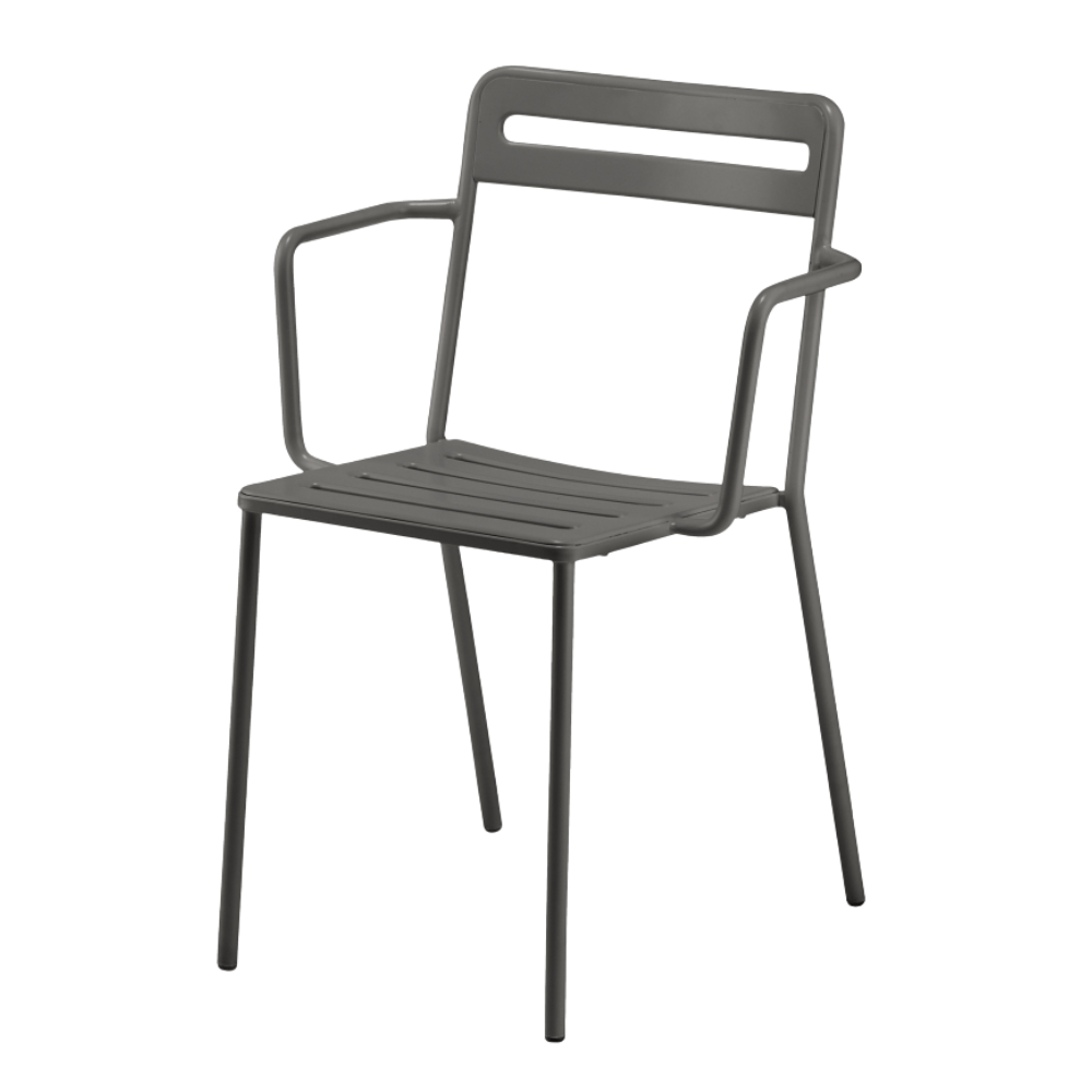 Silla de terraza Colos C 1.2/4 con brazos, estructura de acero galvanizado y pintura epóxica, varios colores.