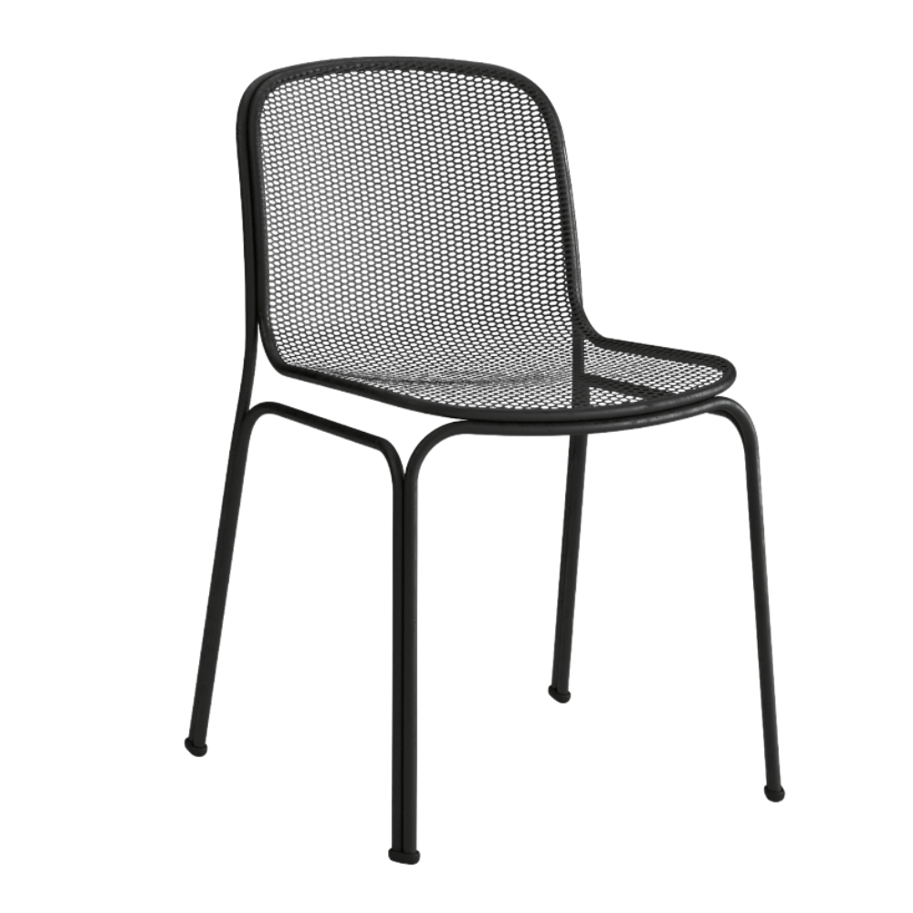 Silla de terraza Colos Villa 1 en estructura de acero tubular con asiento de malla metálica, varios colores.