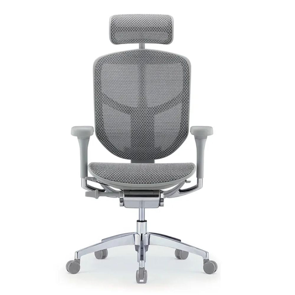 Silla ejecutiva REQUIEZ ENJOY RM-9101/GR gris con respaldo alto, cabecera y brazos 3D ajustables.