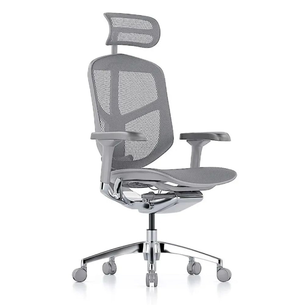 Silla ejecutiva REQUIEZ ENJOY RM-9101/GR gris con respaldo alto, cabecera y brazos 3D ajustables.