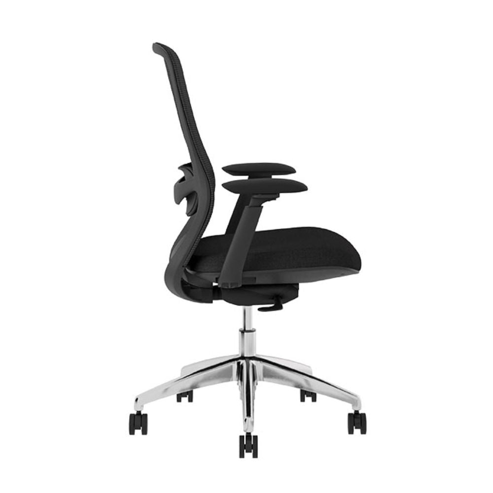 Silla de oficina operativa Techno Energy Black negra de respaldo bajo con soporte lumbar y base de aluminio
