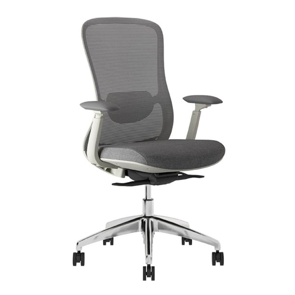 Silla operativa TECHNO ENERGY White respaldo bajo con respaldo en malla, soporte lumbar y base de aluminio