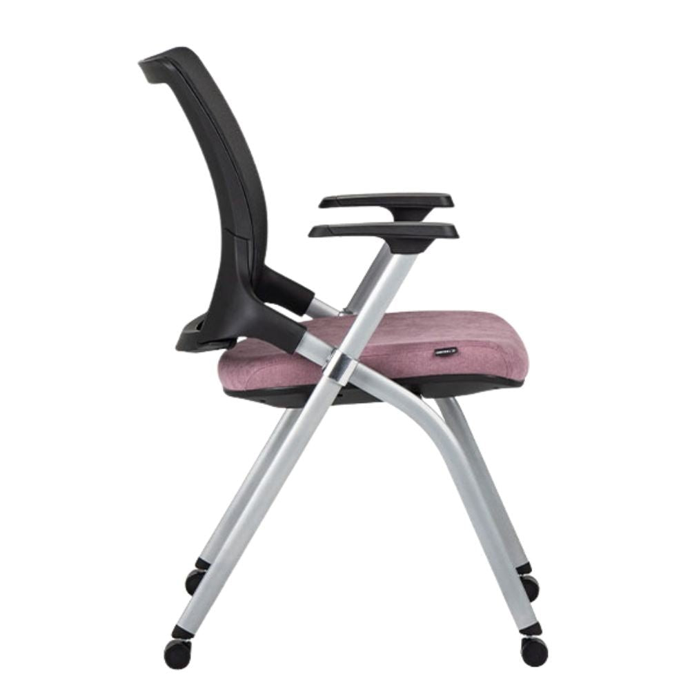 Silla escolar y de capacitación TECHNO FLEX plegable con rodajas, asiento tapizado y estructura gris