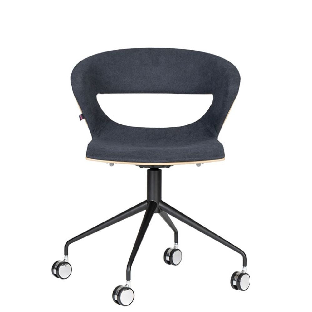 Silla de oficina secretarial Techno Kicca en polipropileno tapizado con base de metal negro y rodajas