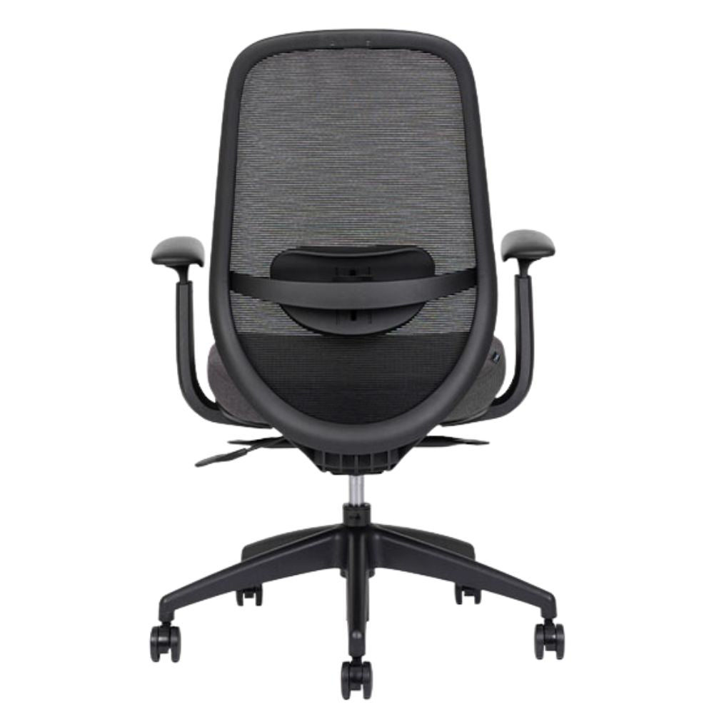 Silla operativa Techno Spirit Express Black de respaldo bajo en malla negra, asiento tapizado y base de nylon