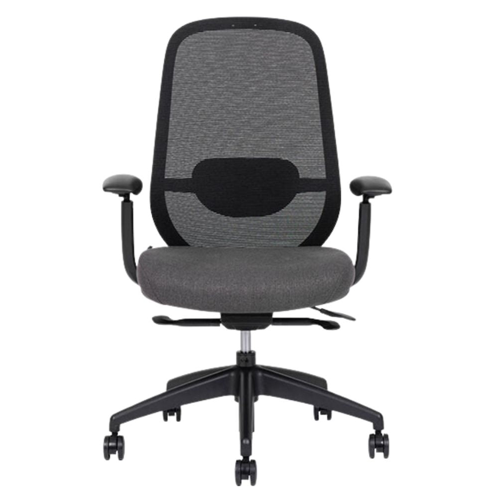 Silla operativa Techno Spirit Express Black de respaldo bajo en malla negra, asiento tapizado y base de nylon