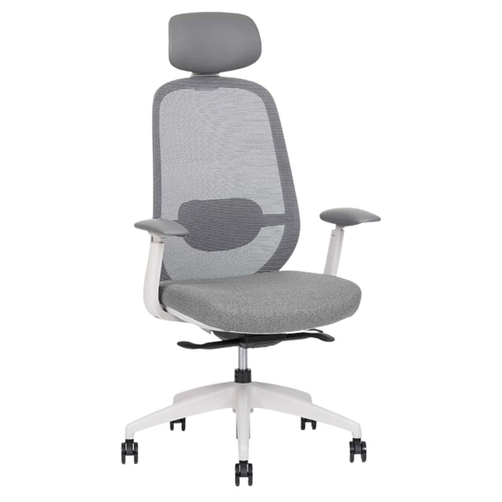 Silla ejecutiva TECHNO SPIRIT EXPRESS respaldo alto gris con soporte lumbar ajustable y base de nylon.