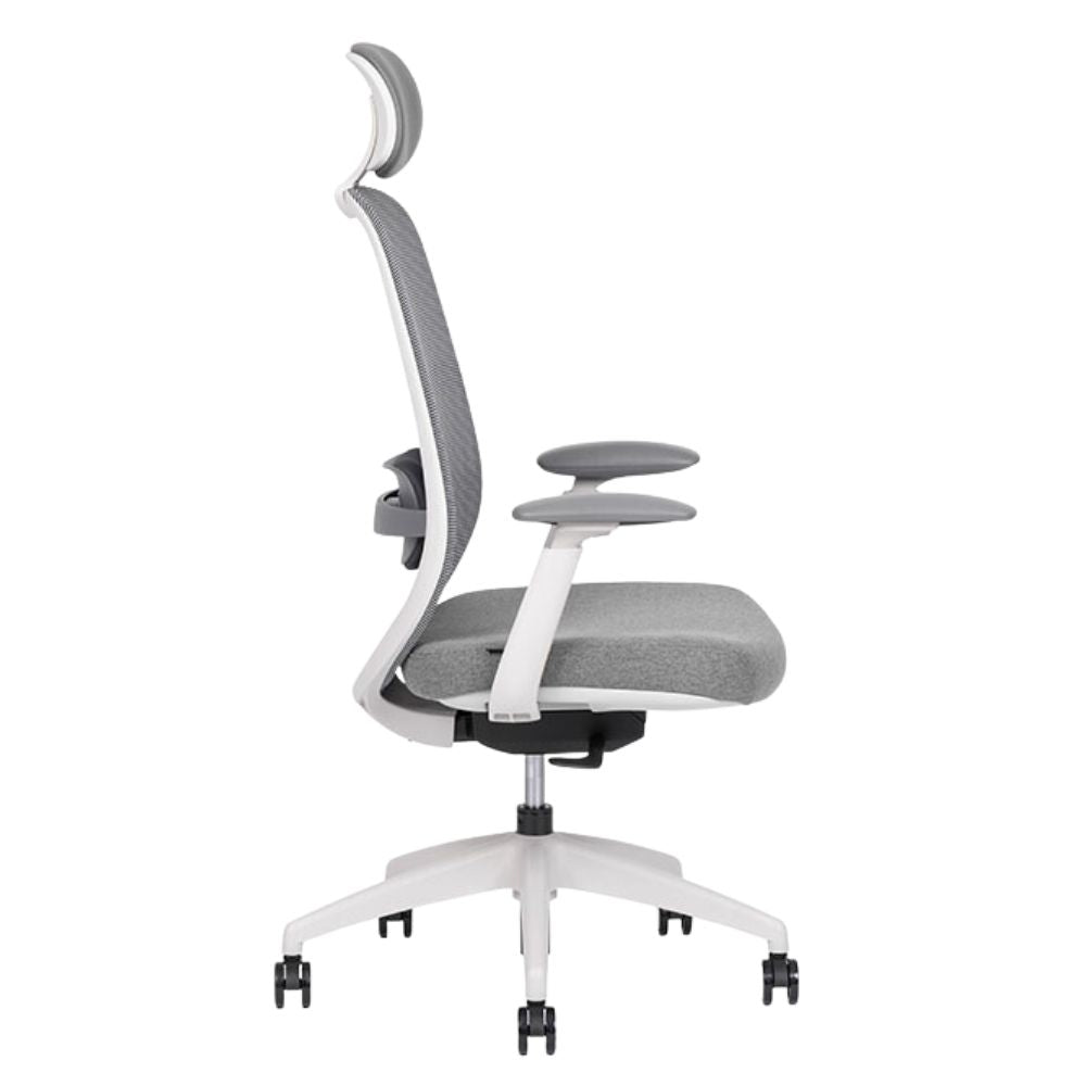 Silla ejecutiva TECHNO SPIRIT EXPRESS respaldo alto gris con soporte lumbar ajustable y base de nylon.