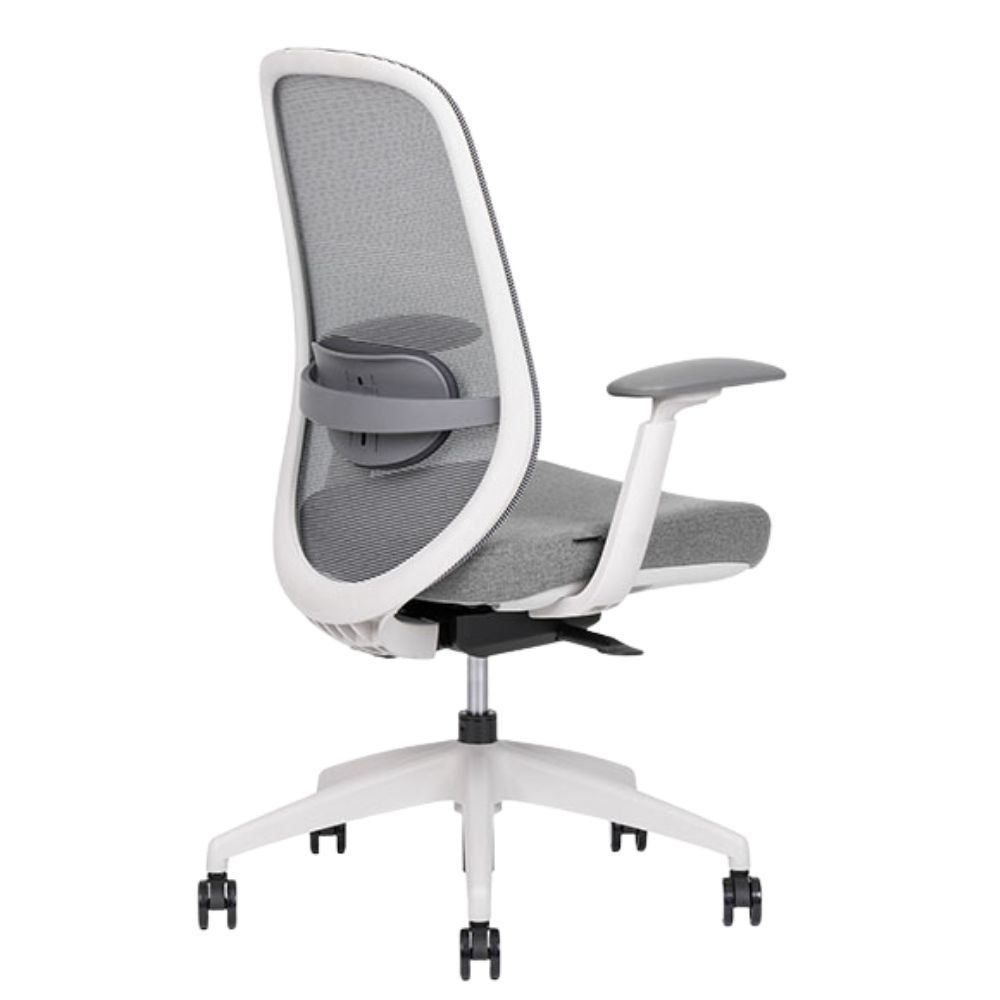 Silla de oficina operativa Techno Spirit Express White con respaldo en malla gris, asiento tapizado y base de nylon