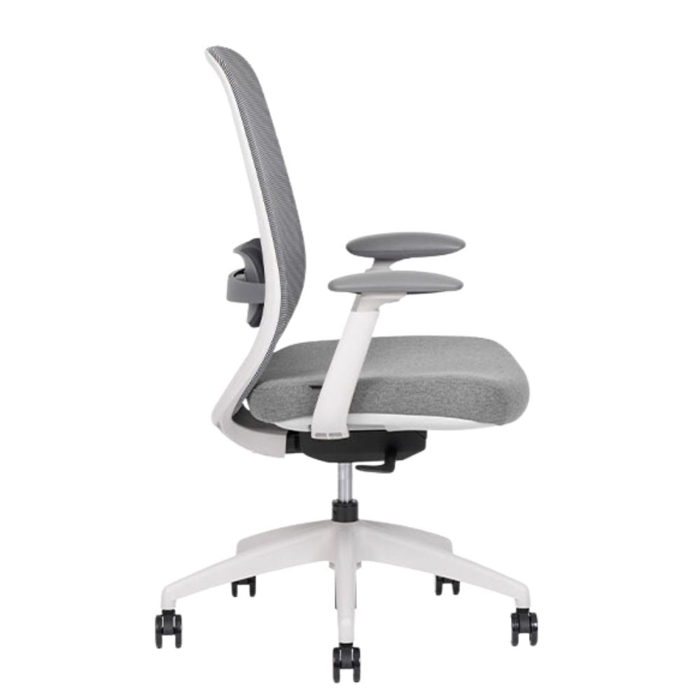 Silla de oficina operativa Techno Spirit Express White con respaldo en malla gris, asiento tapizado y base de nylon