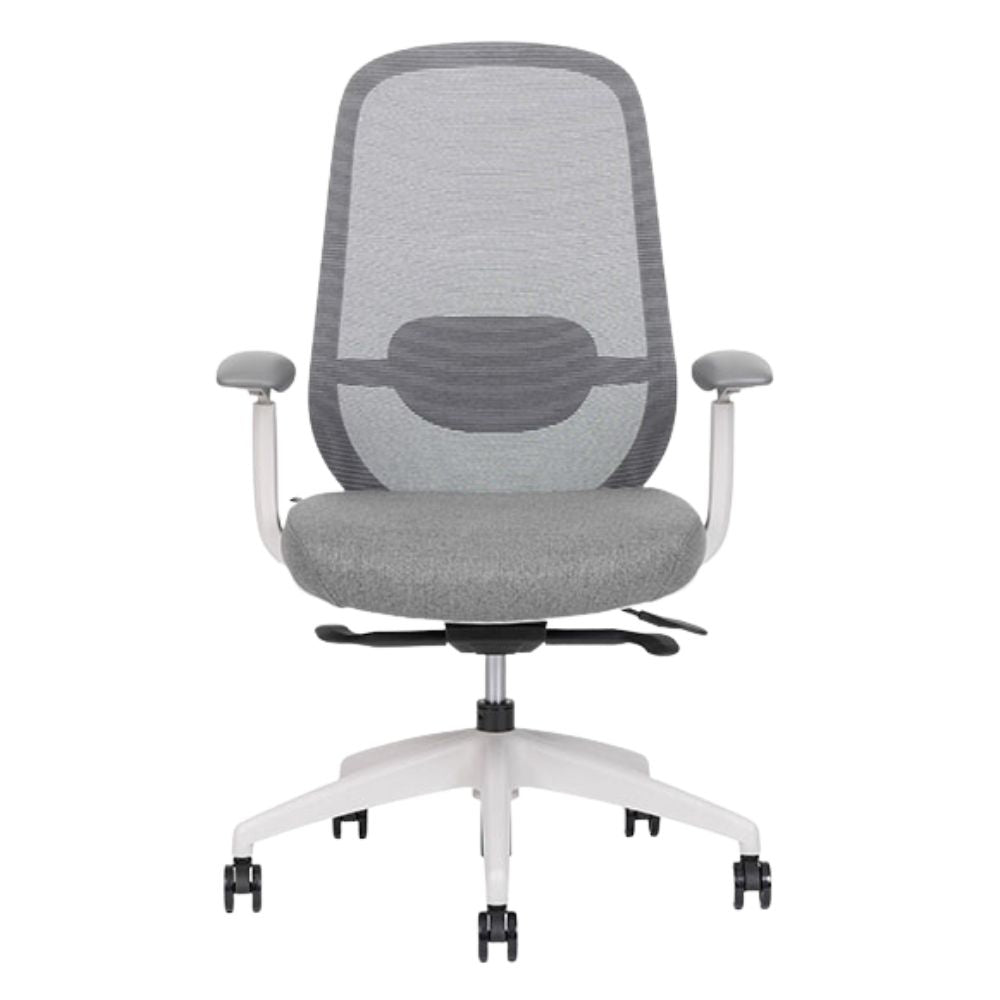 Silla de oficina operativa Techno Spirit Express White con respaldo en malla gris, asiento tapizado y base de nylon